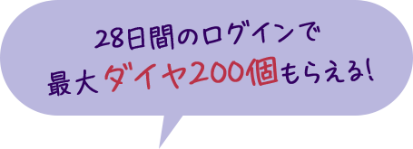 28日間のログインで最大ダイヤ200個もらえる！